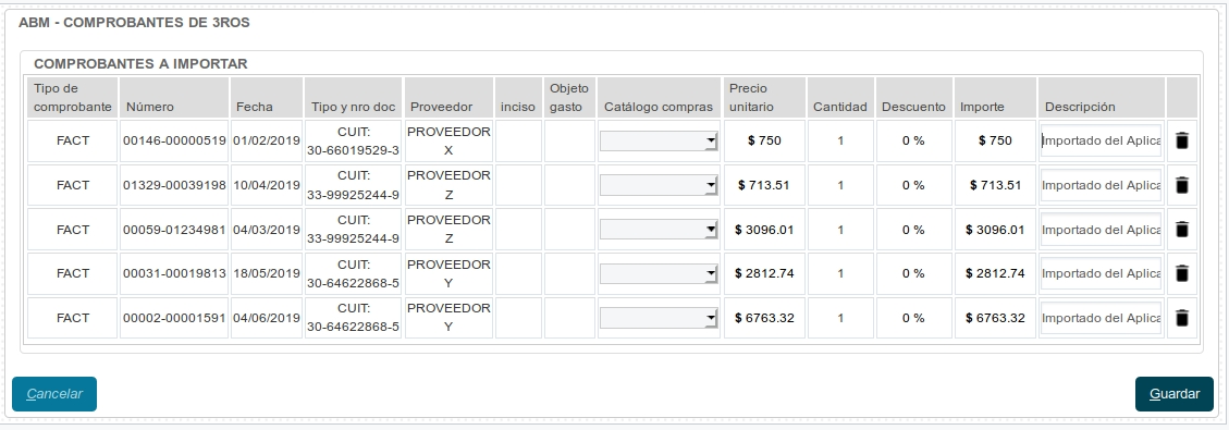 Comprobante a importar por lote afip